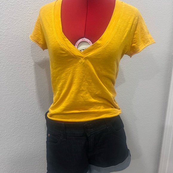 Yellow V Neck T Shirt Casual Short Sleeve Top - Picture 2 of 7